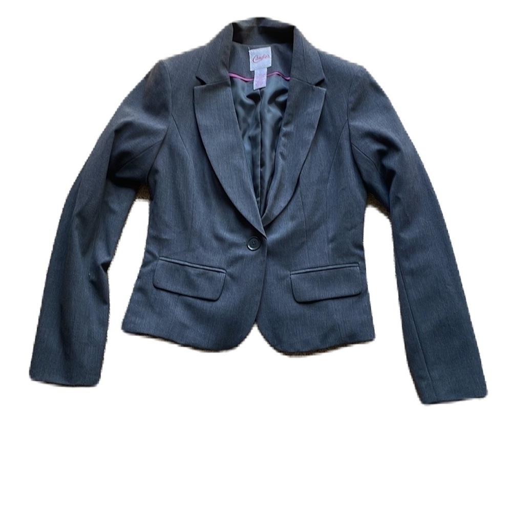 Candie’s L Button Front Blazer Jacket Women's Large Gray EUC Interview Business